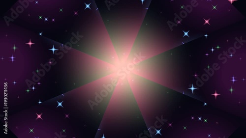 Moving Lights and Geometric Burst in Abstract Pink Glow Scene