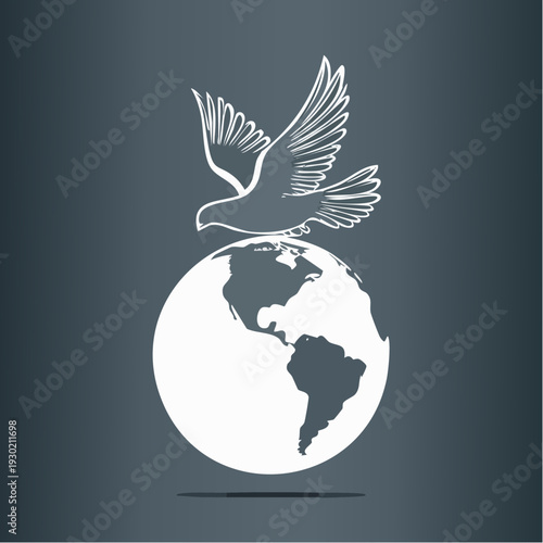 Dove flying above the Earth globe symbolizing peace and freedom.