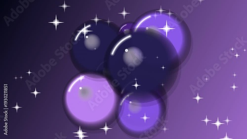 Displaying glowing bubbles drifting in a purple starry background