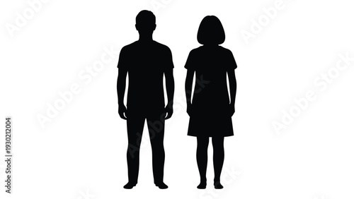A man and a woman standing side by side in silhouette isolated on white background, Vector