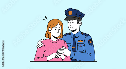 Compassionate Police Officer Supporting Distressed Woman in a Caring Manner during a Crisis Encounter