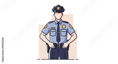 Creative Illustration of a Police Officer in Uniform, Depicting Authority and Public Service with Bright, Simplified Design