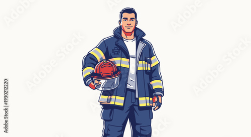 Charismatic Firefighter in Uniform Holding Helmet, Ready for Emergency Response and Safety Duty