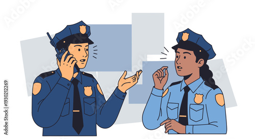Engaged Police Officers Communicating During an Incident Response, Highlighting Law Enforcement Collaboration and Public Safety Efforts
