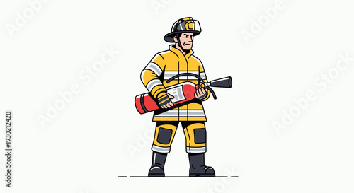 Firefighter in Protective Gear Holding a Fire Extinguisher Ready for Emergency Response, Safety Concept Illustration