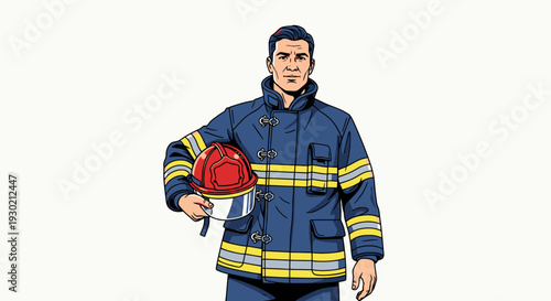 Firefighter in Uniform Holding Helmet, Brave Emergency Responders Portrait for Safety and Rescue Concept