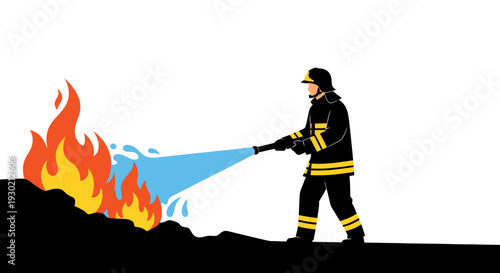 Firefighting Efforts: A Brave Firefighter Using a Hose to Extinguish a Blaze in a Critical Emergency Situation