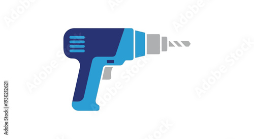 A flat design icon of a cordless drill with a black silhouette and blue accents on a white background, symbolizing a tool for DIY and home improvement projects.