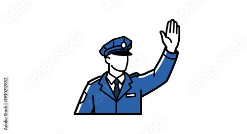 Police Officer Signal Gesture in Uniform Raising Hand for Stop or Attention