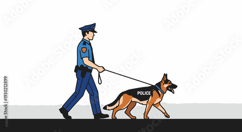 Police Officer with German Shepherd Police Dog on Duty During Daylight Enforcement Activity