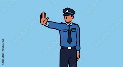 Uniformed Security Officer Performing a Stop Signal in a Professional Setting, Emphasizing Safety and Law Enforcement Protocols