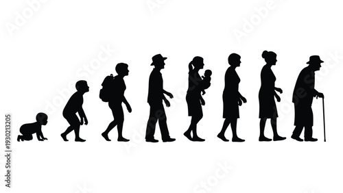 Evolution of humans from ape to elderly person isolated on white background, Vector