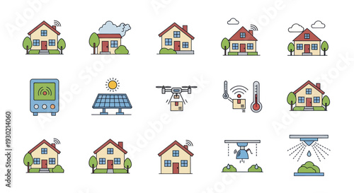 Collection of Smart Home Technology and House Icons.