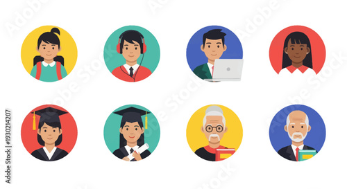 Diverse Collection of Illustrated Avatar Portraits in Circles.