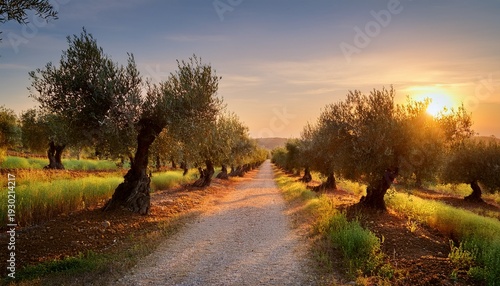 Olive Trees Pathway At Sunset