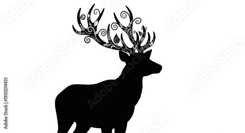 Black Silhouette of Deer with Antlers.