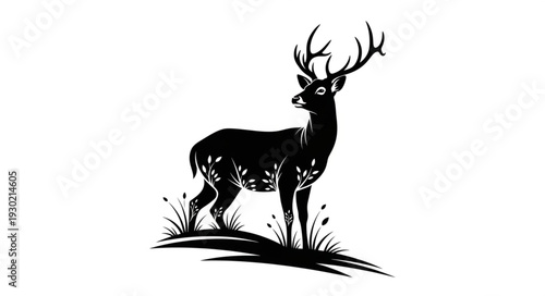 Black Silhouette of Deer Standing.