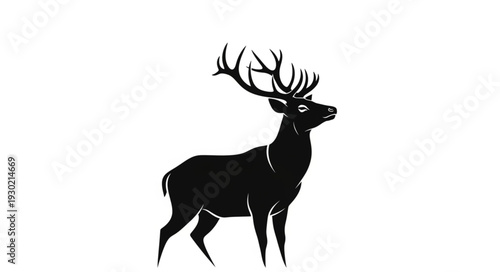 Black Silhouette of Deer with Antlers.