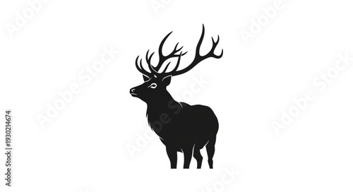 Black Silhouette of Deer with Antlers.