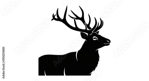 Black Silhouette of Deer with Antlers.