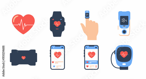 Collection of Medical Devices Displaying Heart Rate Monitoring Data.