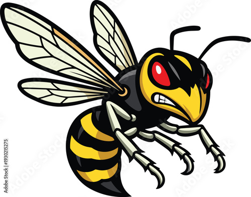 Angry hornet mascot illustration, aggressive wasp cartoon character design, bold esport logo vector isolated background
