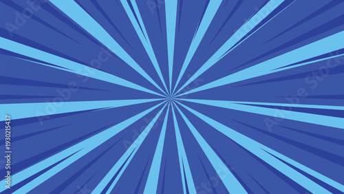 Blue comic pop art background with dynamic radial burst, vibrant rays, and retro halftone style.
