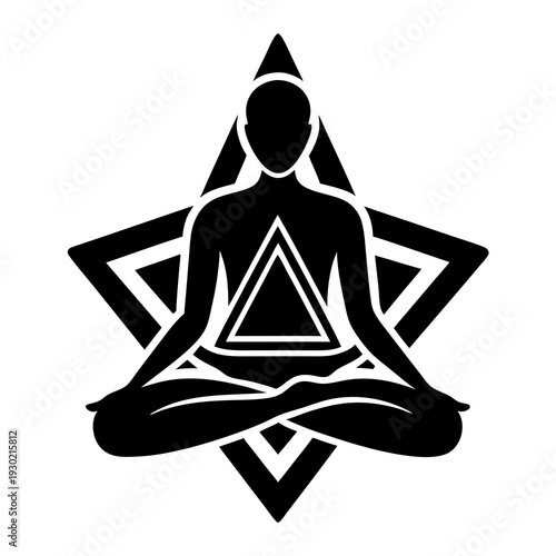 Minimalist meditation figure with geometric shapes icon