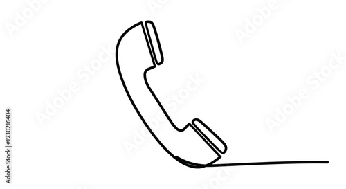 Minimalist single line drawing of a telephone receiver, representing communication and connection.