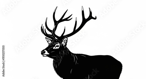 Black Silhouette of Deer with Antlers.
