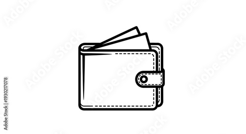 Minimalist Wallet Icon with Bills, Simple Line Art, Business and Finance Concept