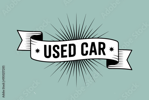 used car banner with starburst design on green background