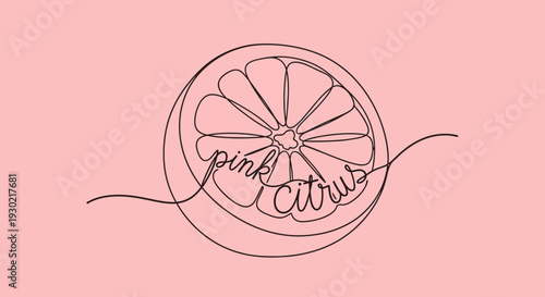 Minimalist Pink Citrus Logo Design with Continuous Line Art and Text