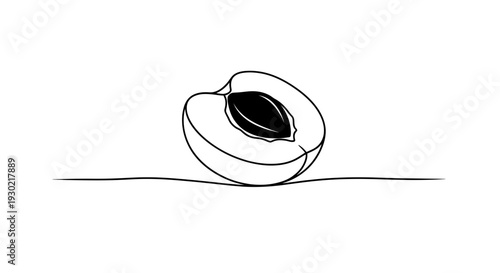 Minimalist Line Art Apricot Half with Pit, Simple Fruit Illustration, Healthy Food Concept