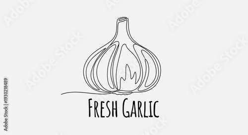 Minimalist Line Art Garlic Bulb with Fresh Garlic Text, Healthy Food Ingredient