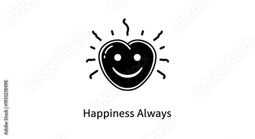 Happy Heart Icon with "Happiness Always" Text - Symbol of Joy and Positivity