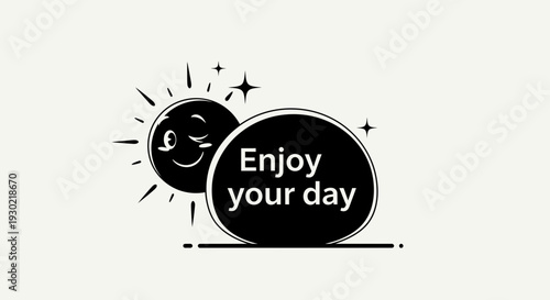 Happy Sun Winking with "Enjoy Your Day" Text - Positive Morning Greeting
