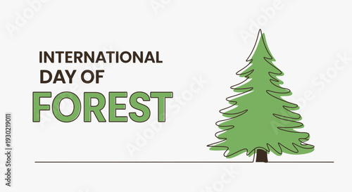 International Day of Forest Celebration with Green Pine Tree Illustration