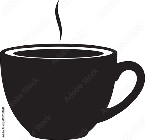 A hot black cup of espresso coffee beverage with steam aroma in a brown cafe mug vector illustration icon for morning breakfast restaurant design