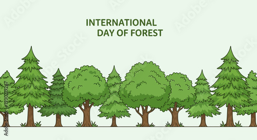 International Day of Forest Celebration with Green Trees Landscape Illustration