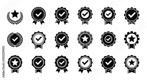 Collection of black award ribbons and badges in a simple silhouette