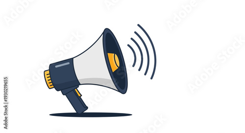 A blue megaphone broadcasting sound waves digital illustration silhouette