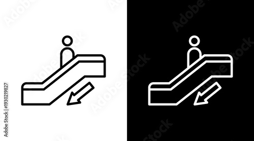 Escalator Down White Icon Set Design 