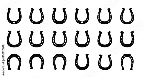 Arrangement of black horseshoe shapes forming a repeating pattern silhouette