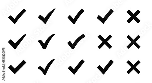 Arrangement of check marks and crosses in a grid silhouette