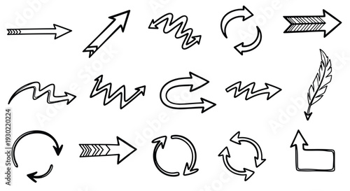 Collection of hand drawn arrows and directional signs black silhouette