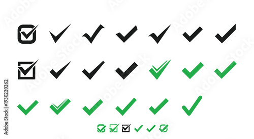 Collection of green and black checkmarks a minimalist silhouette