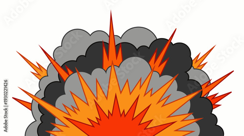 Cartoon Explosion Vector Illustration with Dynamic Flames and Smoke Cloud