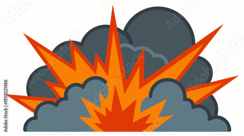 Dynamic Cartoon Explosion Blast Vector Illustration with Smoke Cloud