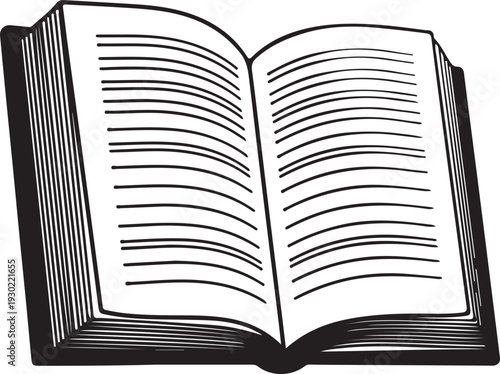 Open book with many pages vector line art illustration symbol for education knowledge literature learning library research and reading hobby